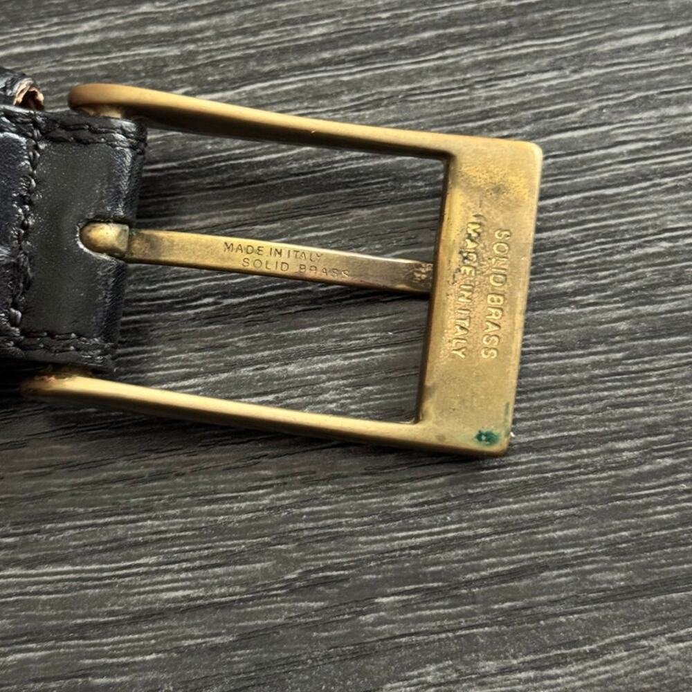 Made In Italy Solid Brass Hardware Leather Black Cognac Full Grain Leather Belt - Picture 5 of 7